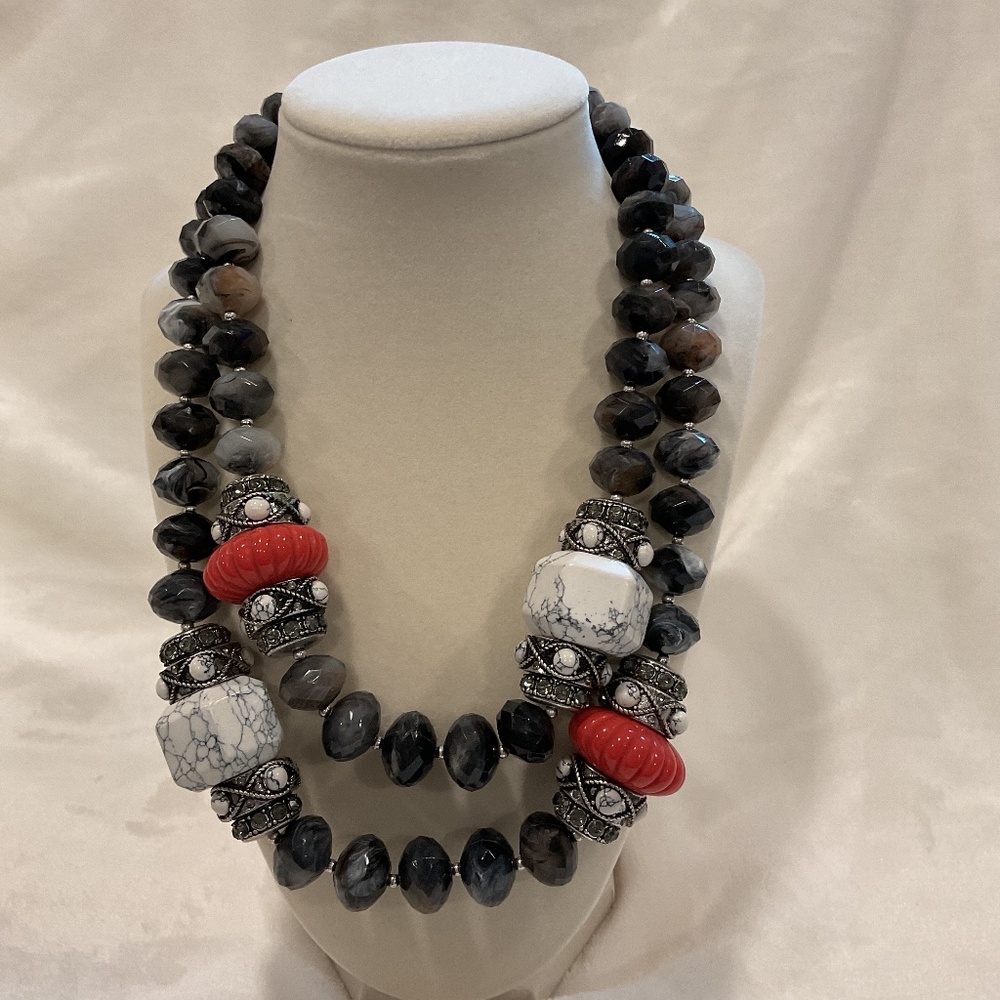 Joan Rivers Faux Coral and Marble Beaded Necklace